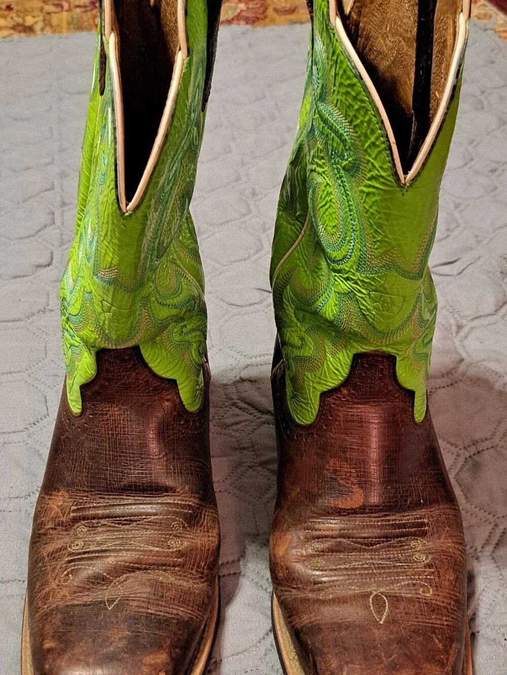 Ariat Mens Green Embroidered Western Cowboy Boots Size 8.5 - Picture 1 of 8